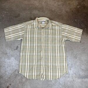 Vintage 90s Columbia plaid button-up shirt in green and cream